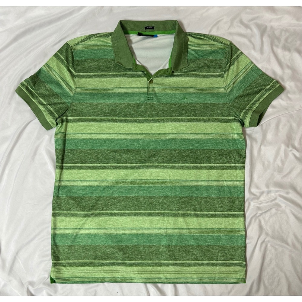 J.Lindeberg Mens Green Striped Slim Fit Golf Polo Shirt XXL Short Sleeve Luxury